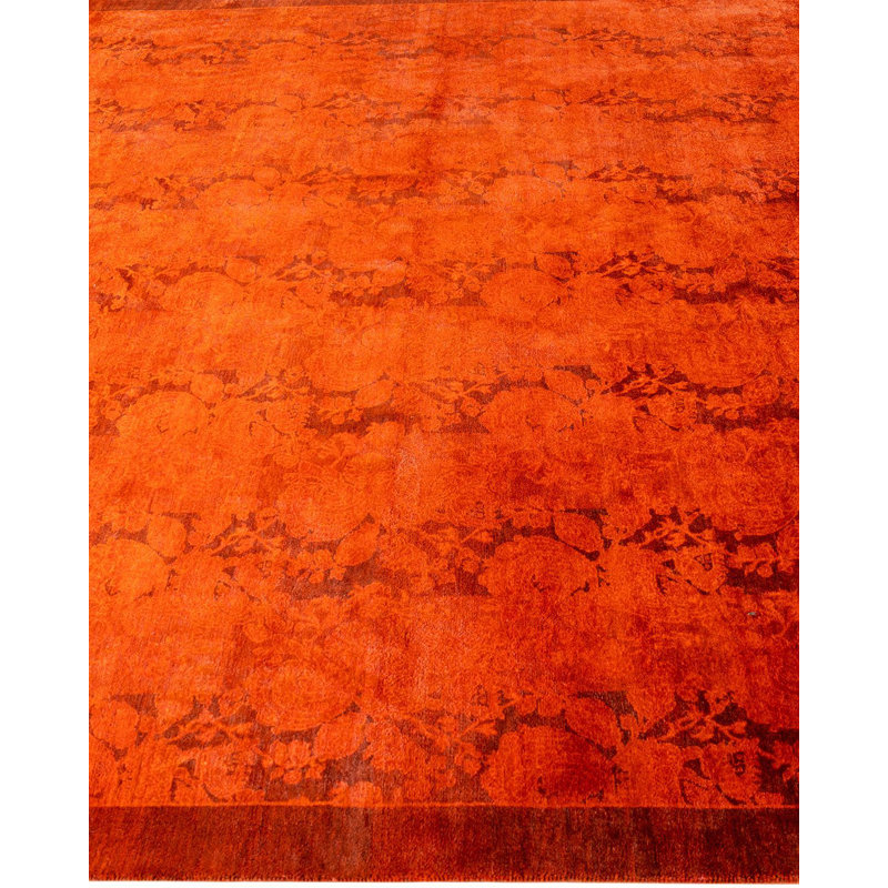Tapis unique noué à la main Fine Vibrance - orange, 6 pi 1 po x 6 pi 5 po