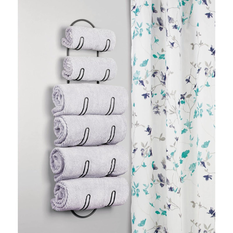 Porte-serviettes mural à 6 niveaux - Porte-serviettes en acier compact et organisateur pour salle de bain, salle d'eau - Tablette multi-compartiments durable