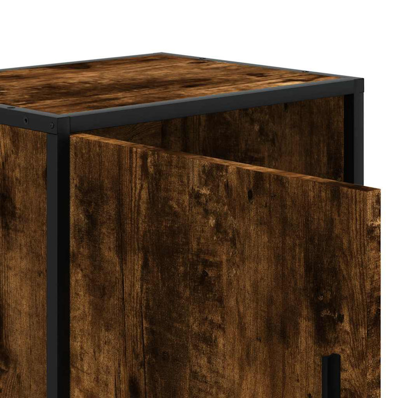 40cm W Metal Bedside Table, Smoked Oak