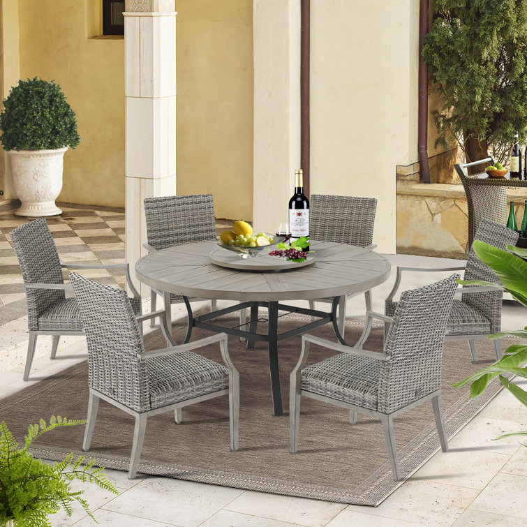 Patio 60" Round Dining Set With Removable Lazy Susan And Umbrella Hole