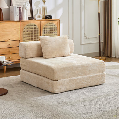 Compression Sofa,Convertible Floor Sofa Bed With Fixed-Shape Frame,Single Seater Boneless Modular Sectional Sofa,No Assembly Required,Chenille Fabric,For Living Room Bedroom