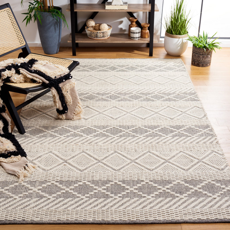 Tapis géométrique en laine tissé à la main Serafin Natura, Rectangle 8 pi x 10 pi