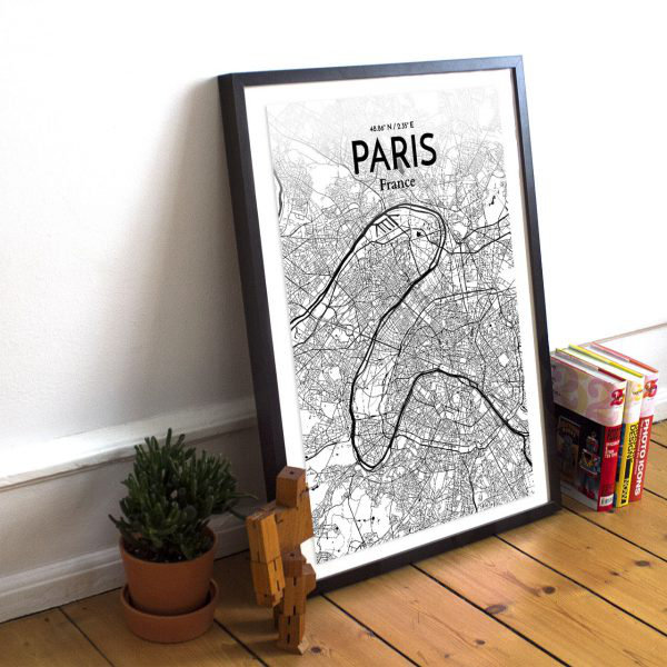 « paris city map », reproduction d’impression sur affiche à motif encre, H 20 po x l 16 po