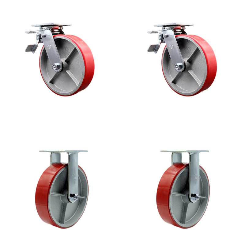 Ensemble de roulettes 8 po en polyéthylène avec roulements à billes 2 freins 2 rigides SCC