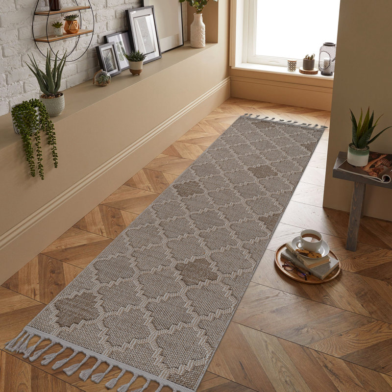 2X8 Cream/Trellis Indoor Rug Loom & - -, Stain , Soft Texture Cream Trellis Area Non-Shedding, For Entryway Interior