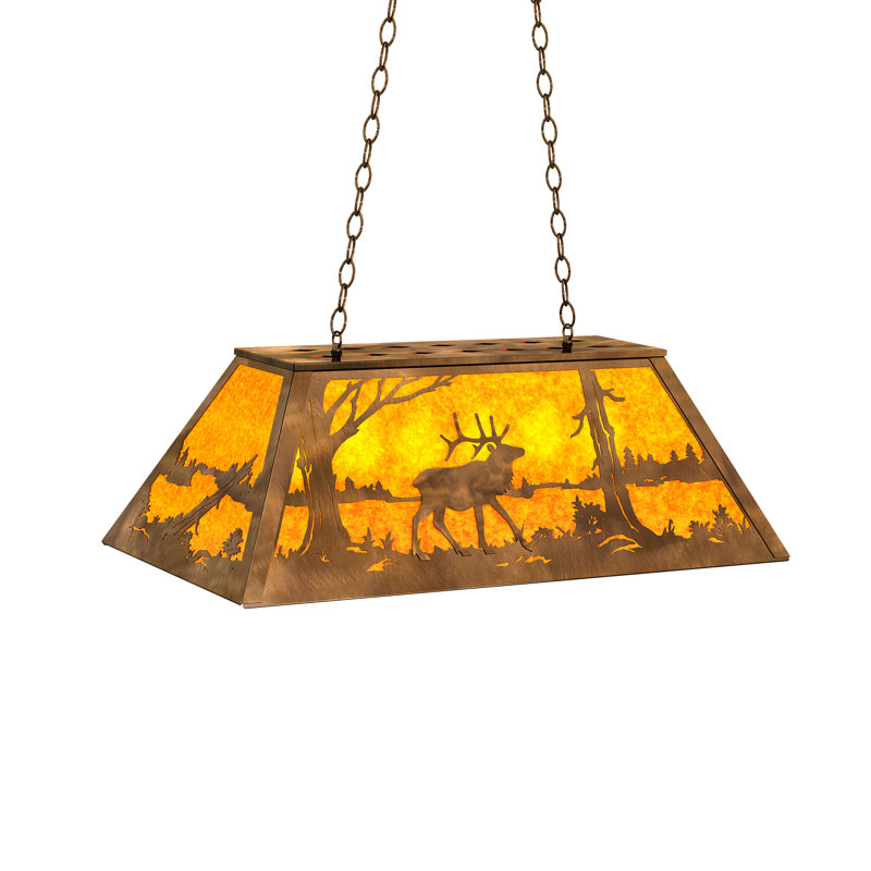 6 - Light Pendant, 43" H x 33" W x 17" D, Amber Mica, Antique Copper