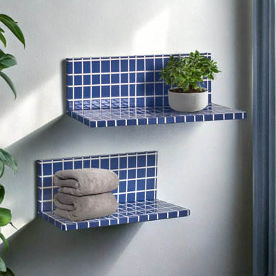 2pc Stylish Retro Wavey Tile Floating Shelves for Wall & Storage