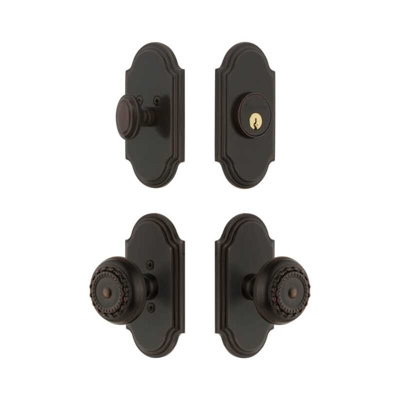 Grandeur Arc Short Plate Entry Set with Parthenon Knob in Antique Pewter