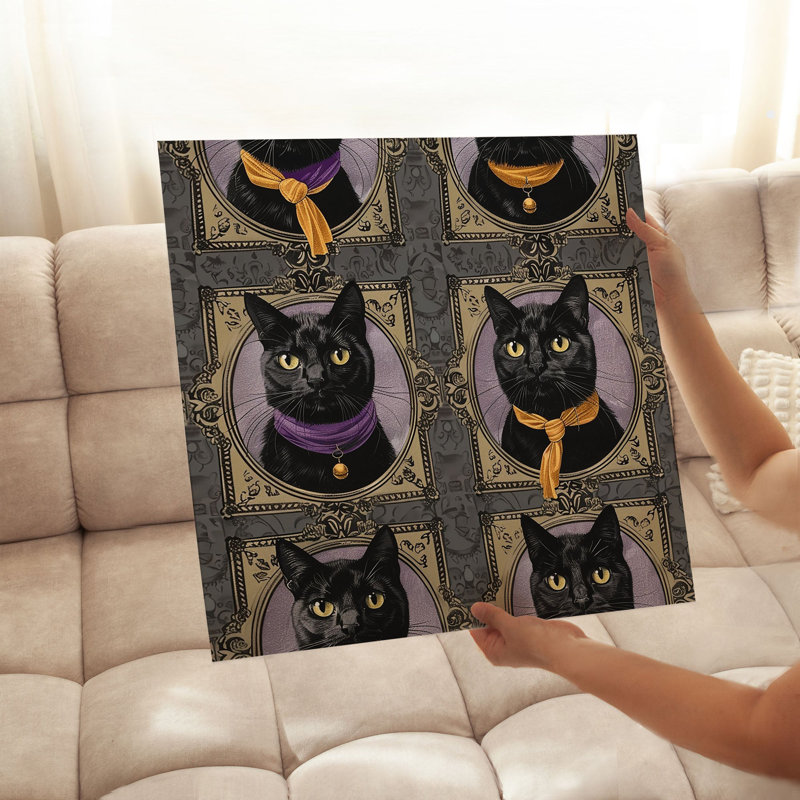 Animaux, chat noir, Halloween, motif II, reproduction d'art moderne sans cadre