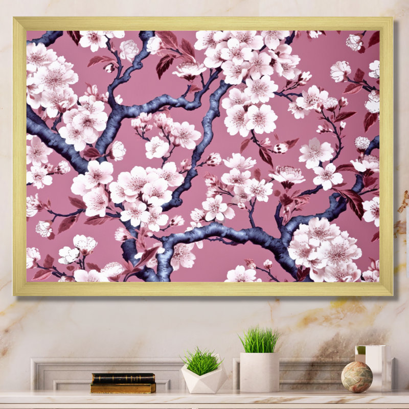 «Cherry Blossum Flower Whispers I», reproduction sur toile, 24" H x 32" W, Gold Picture Framed