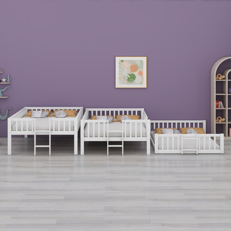 Triple Bed With Ladder And Slide,Guardrails, White