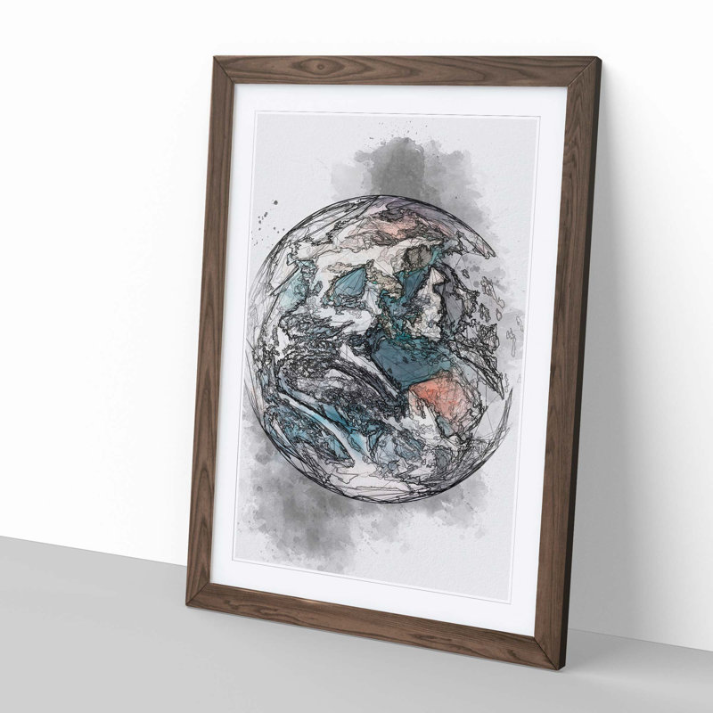 Planet Earth - Picture Frame Graphic Art Print, 50cm H x 35cm W x 2cm D, Walnut