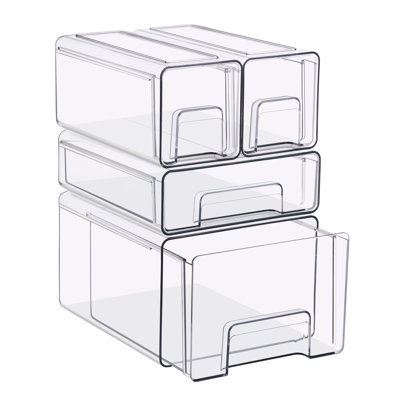 Ensemble de 4 boîtes de rangement transparentes empilables avec poignées - pour salle de bain, placard, garde-manger, armoire, pharmacie et rangement pour biberons - ensemble de 4