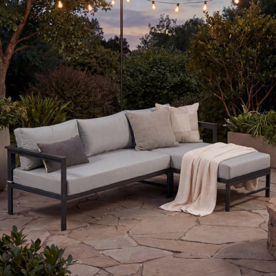 L-Shaped Iron Patio Sofa with Cushions