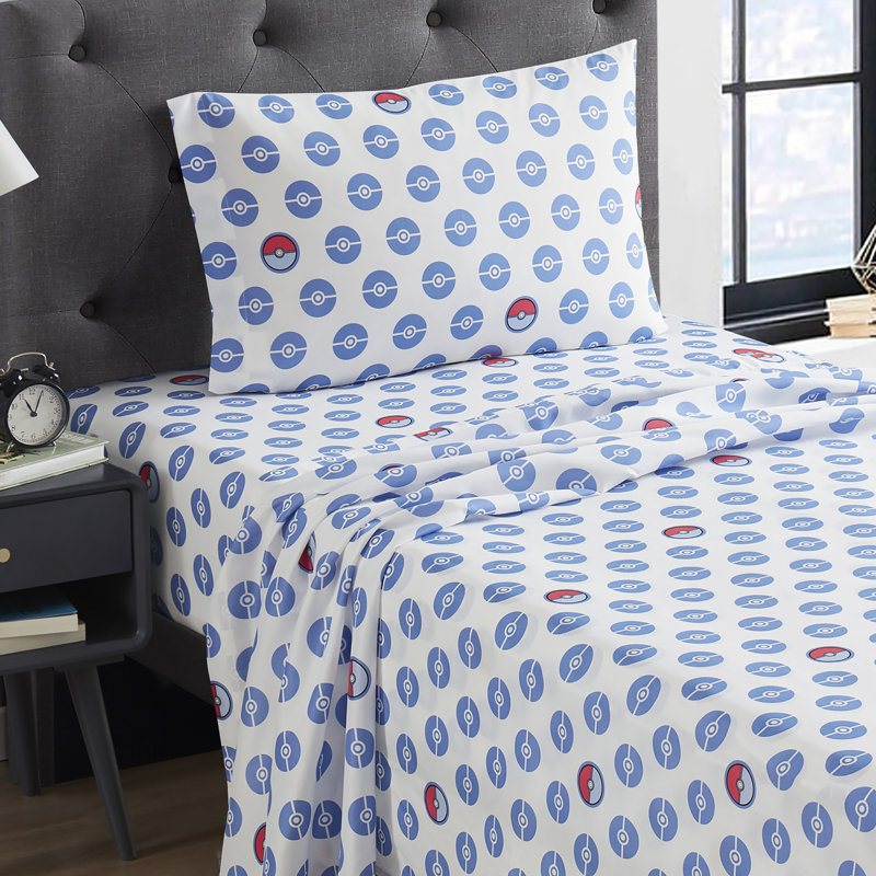 Ensemble de draps en microfibre Pokemon Kids, Ensemble de draps pour lit simple avec 1 taie d'or