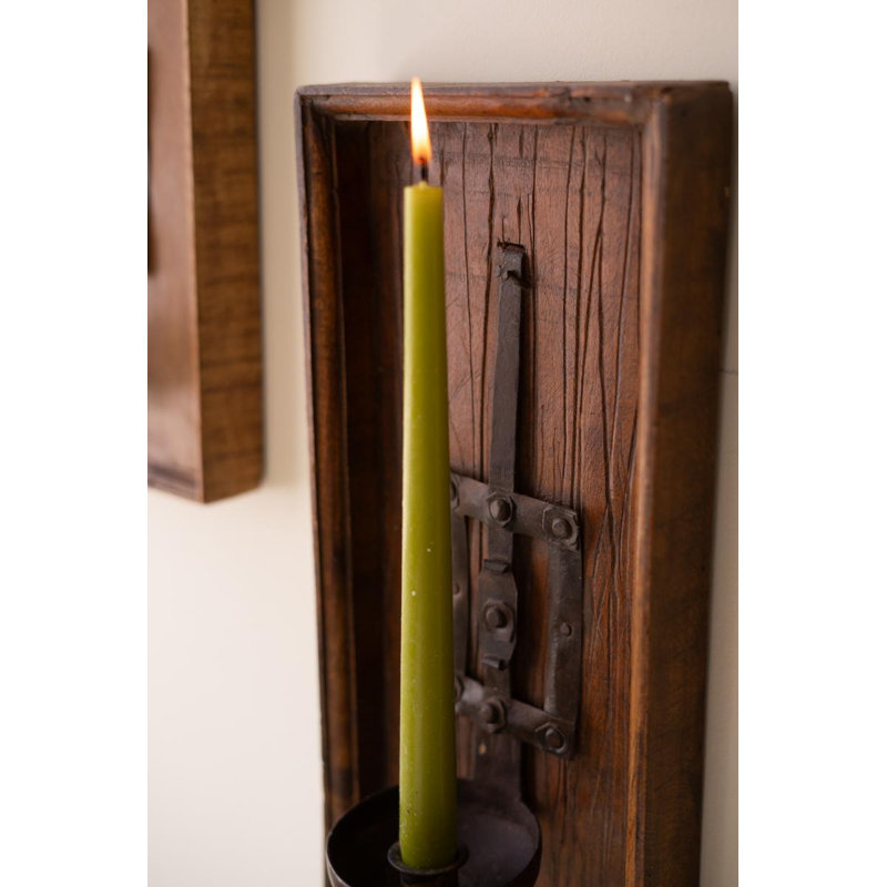 Applique murale en bois avec porte-bougie cuillère en fer recyclé