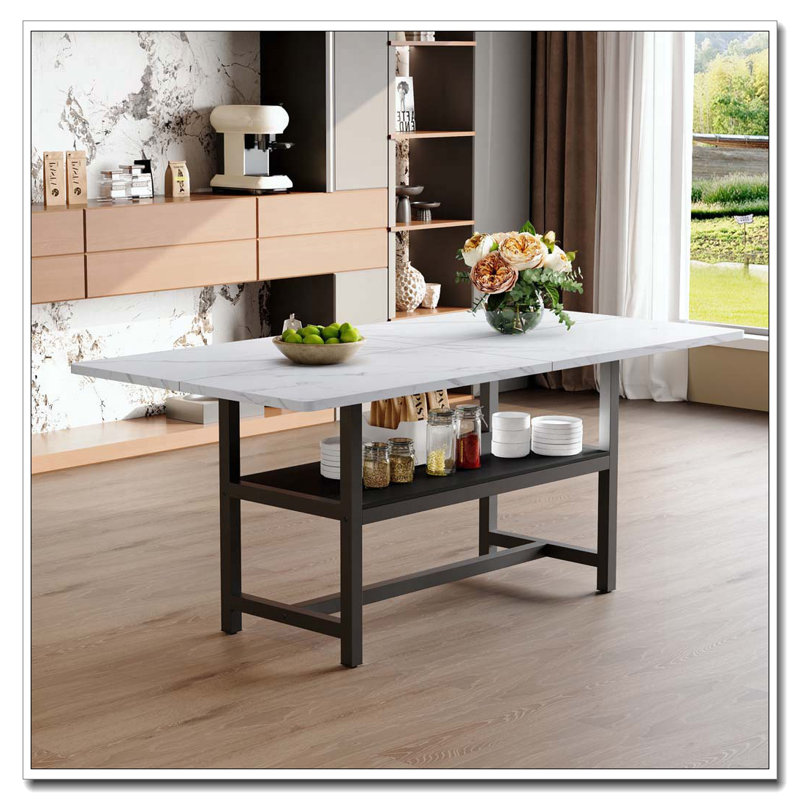71"Long Dining Table With Shelf Storage, White