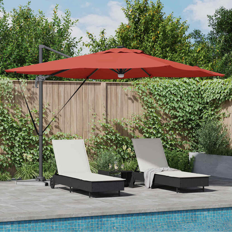 Roma Parasol with LED Strip Lights Aluminium and Polyester Garden Shade, Red, 270cm H x 285cm W x 285cm D