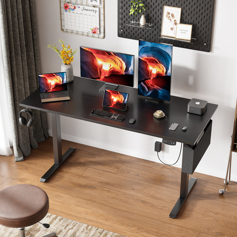 Bureaux debout et réglables en hauteur, Noir / Noir, H 47,2 po x l 55,1 po x P 23,6 po