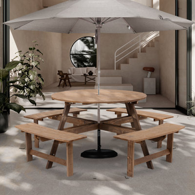 Avalia 8 - Person Wood Patio Dining Set with Round Table