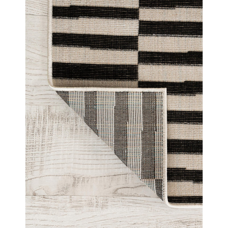 Tapis rayé ivoire / noir Arzilla, Black, Square 4'