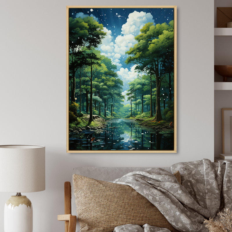 Toile Bold Forest Emerald VI - Décoration murale paysage et nature, Cadre naturel flottant, H 20 po x l 12 po x P 1 po