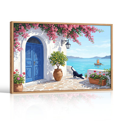 Ensemble de 1 tableau sur toile représentant un paysage méditerranéen
