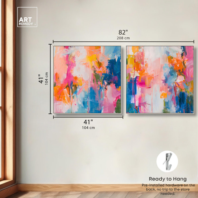 «Knowing Me Set», ensemble de 2 toiles décoratives par Art Remedy, H 40 po x l 40 po, Encadrement argenté