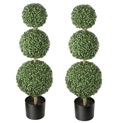 Boule artificielle topiaire triple boule 3 pi, décor de verdure, faux arbres en PE de qualité supérieure, plante artificielle verte d'intérieur et d'extérieur à l'année pour porte d'entrée, vestibule, porche, balcon, patio, jardin