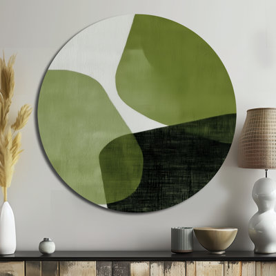 Green Minimalism With Simple Shapes Of Black - Abstract Round Metal Wall Decor