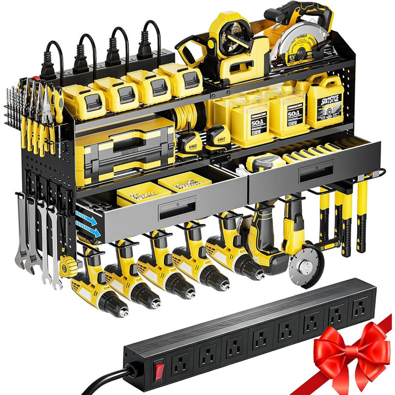 Organisateur mural robuste pour outils électriques avec station de charge et tiroirs