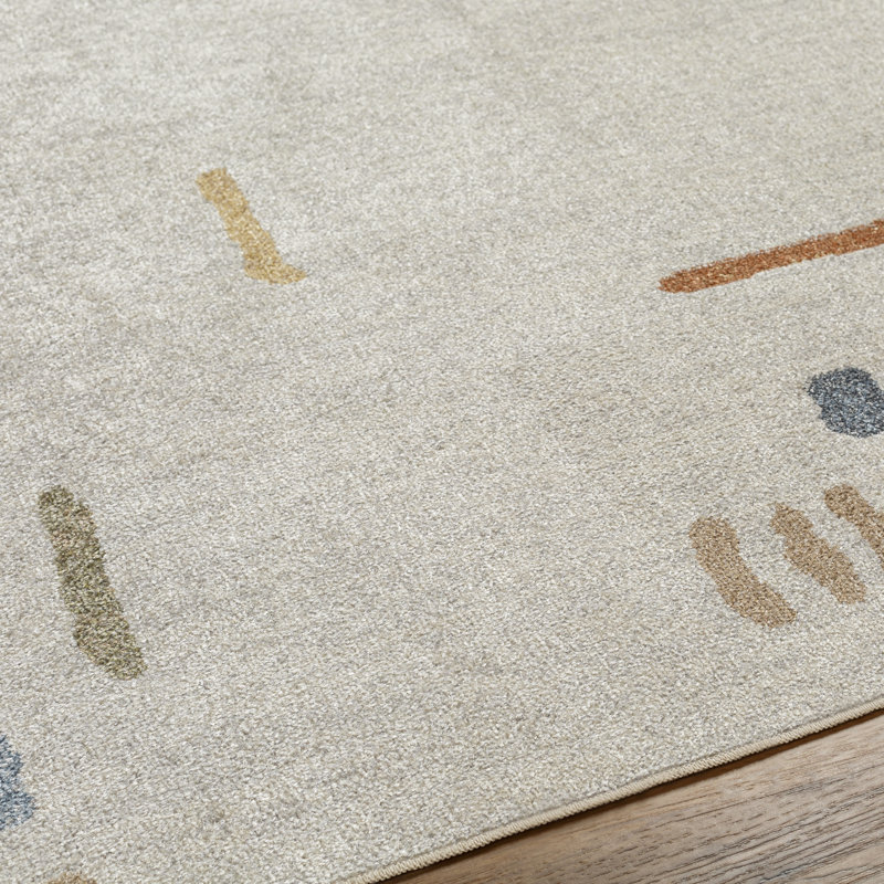 Watkins Machine Washable Geometric Taupe/Yellow Area Rug, Rectangle 6'7" x 9'