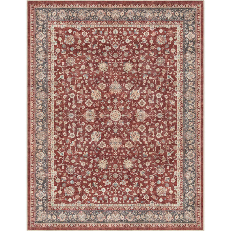 Tapis rouge persan rétro Charlton Home® Dyrk Rome, Rectangle 7 pi 7 po x 9 pi 10 po