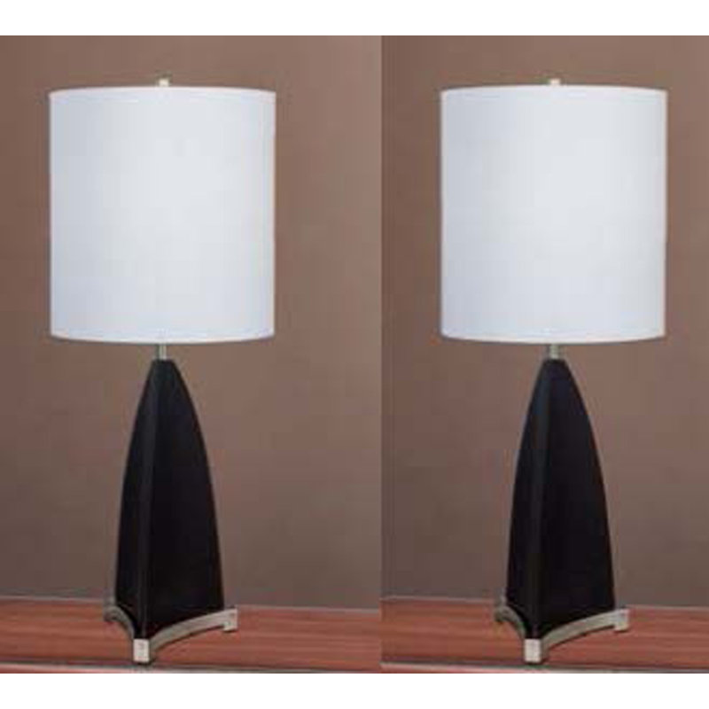 Ceramic Table Lamp, Black/Brished Steel