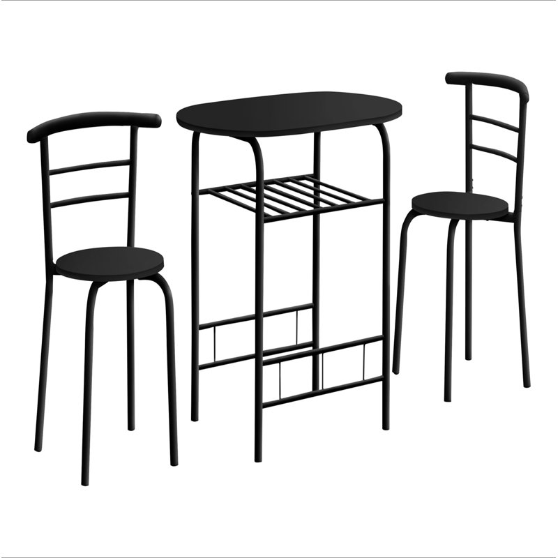 Ensemble de 3 tables de salle à manger, petites, L 32 po, cuisine, métal noir, stratifié noir, contemporain