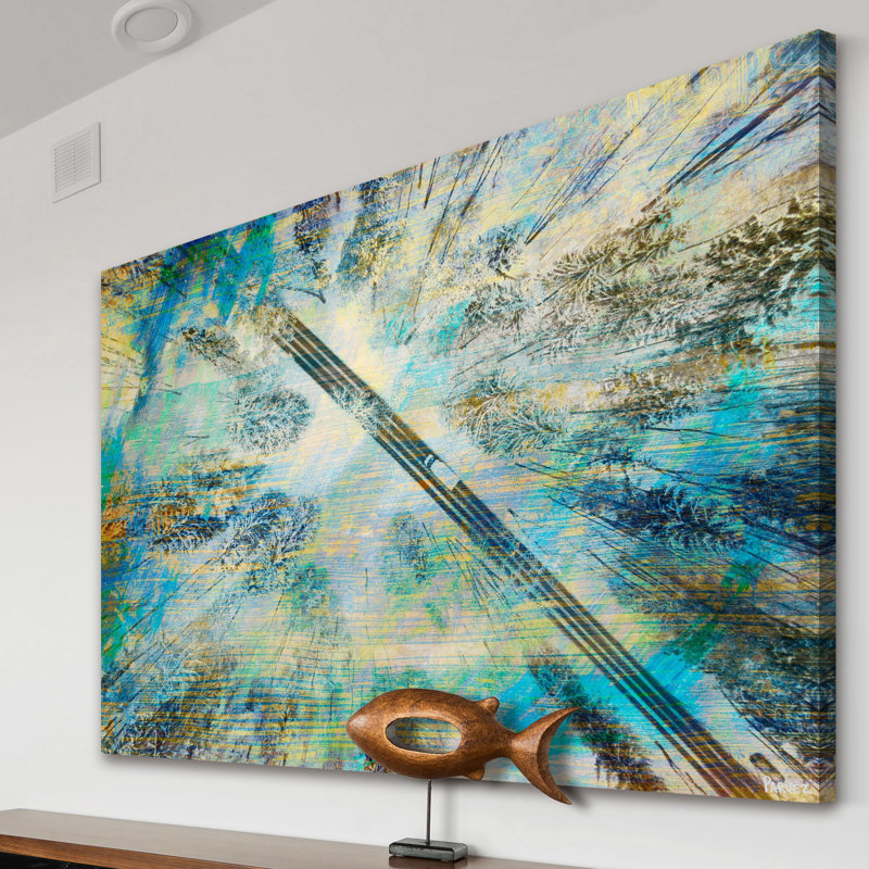Tall Tree Road Abstract Blue and Green Canvas Art