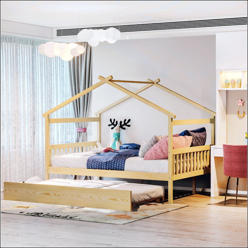 Lit double en bois avec lit gigogne simple
