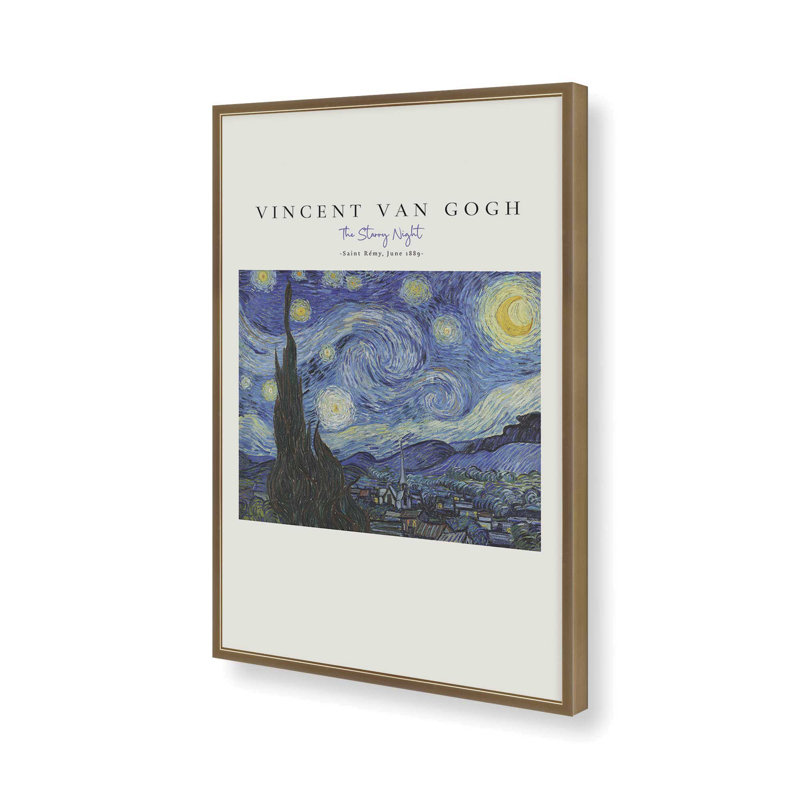 Van Gogh's The Starry Night v2, reproduction dans un cadre, H 37,25 po x l 25,25 po x P 1,25 po, Or brossé