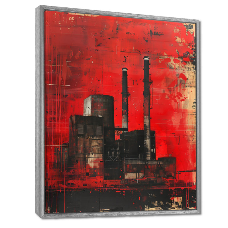 Décoration murale rouge et noire industrielle Polution Power Plant III - Centrales électriques, H 12 po x l 20 po