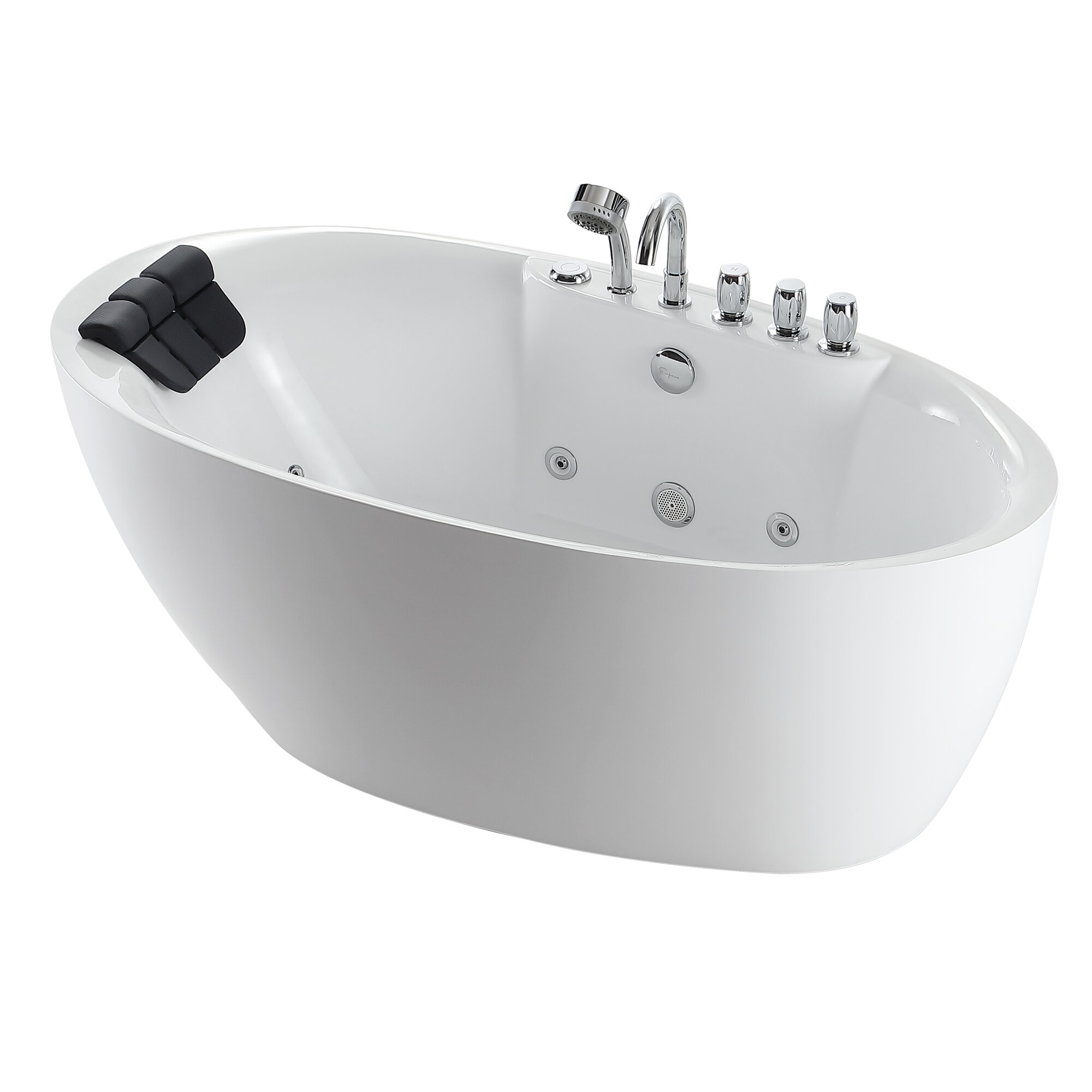 Empava Modern 34.2-in x 67-in White Acrylic Oval Freestanding Whirlpool Tub  with Faucet, Hand Shower and Drain (Center Drain) at