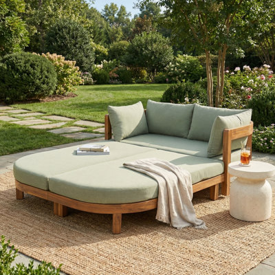 Modern Natural Acacia Wood Outdoor Daybed With Cushions
