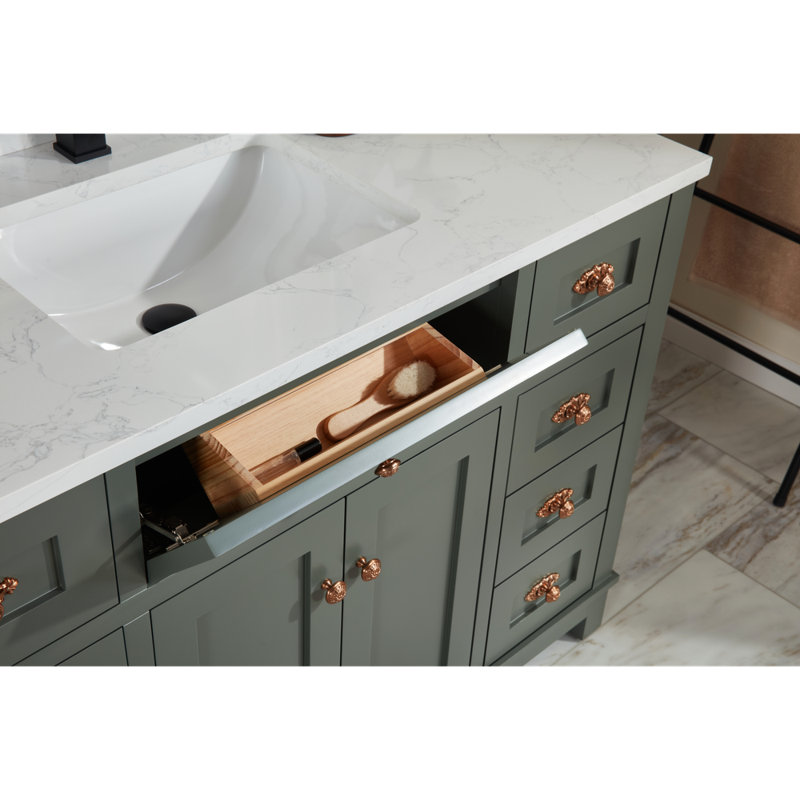 48" Solid Wood Sink Vanity With 1' Artificial Stone Top, Pewter Green, Rose Gold