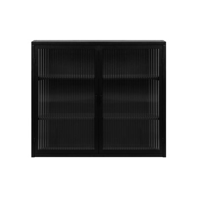 Armoire murale moderne 27,56 po à deux portes en verre avec rangement à trois niveaux pour le hall d'entrée, salle de bain, noir