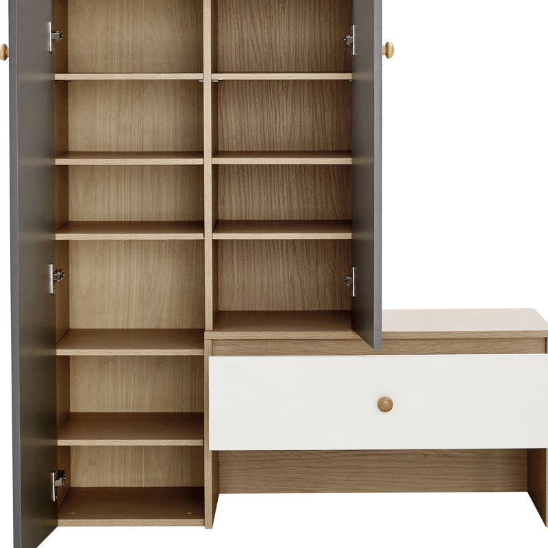 Armoire à chaussures multifonctionnelle avec banc, spacieuse pour 12 paires - tablettes réglables, esthétique moderne, 21 et blanc