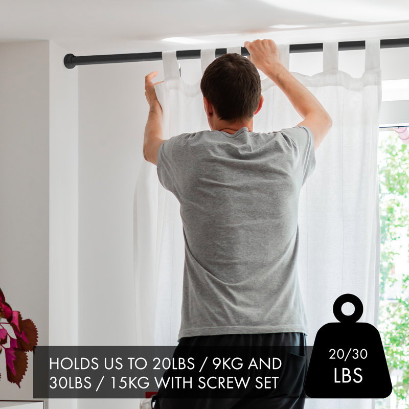 Black Adjustable Metal Spring Tension Rod, 24-42 Inches