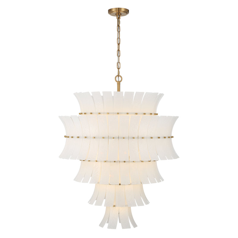 Abigail 13 Light Aged Brass Chandelier, 21 Lights, 37" H x 30" W x 30" D, White/Aged Brass