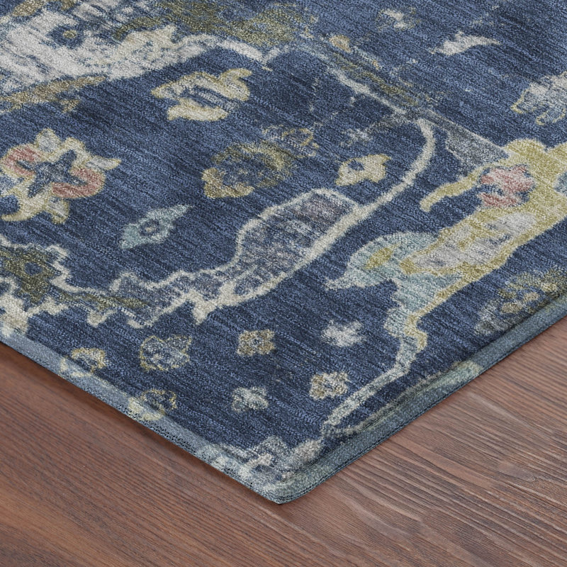 Premium Machine Washable Mayfield AMF2233 Global Rug, 1'8" x 2'6", Navy