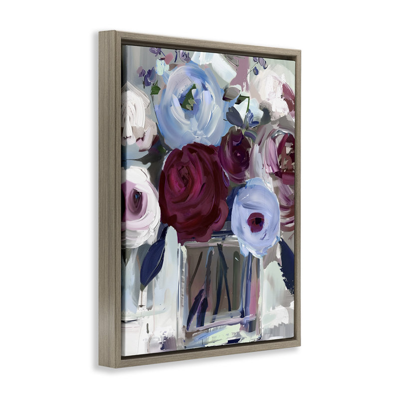 Cadre flottant vin et fleurs Wedgewood, design par Annabelle Hall, Cadre flottant orme Montalcino, H 21 po x l 17 po