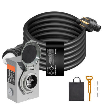 50 Amp Generator Cord and Power Inlet Box Kit, 20FT, NEMA 14-50P