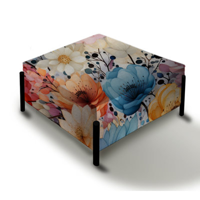 Multicolor Watercolor Fantasy Floral Pattern - Floral Large Square Ottoman